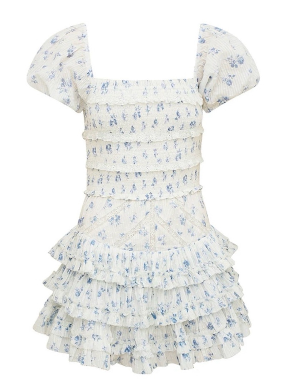 LoveShackFancy Fellows Floral Dress Blue White Size Medium